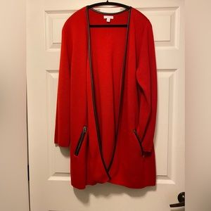 NWOT Charter Club XL cardigan with faux leather accents. Gold zipper detail.